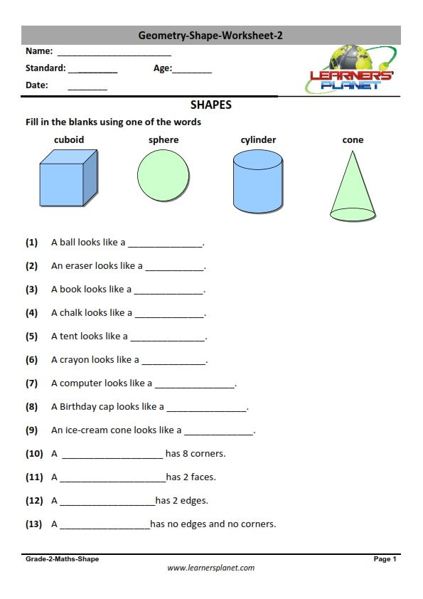 Geometry Worksheets 2nd Grade