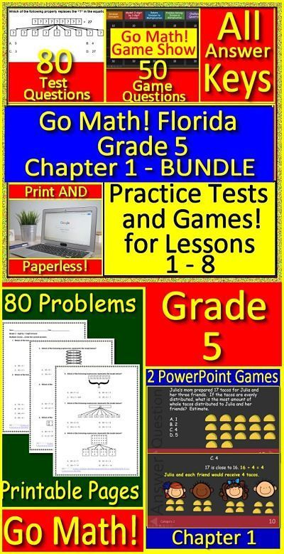 Go Math Florida 5th Grade Chapter 1 Bundle Practice Tests And Games 