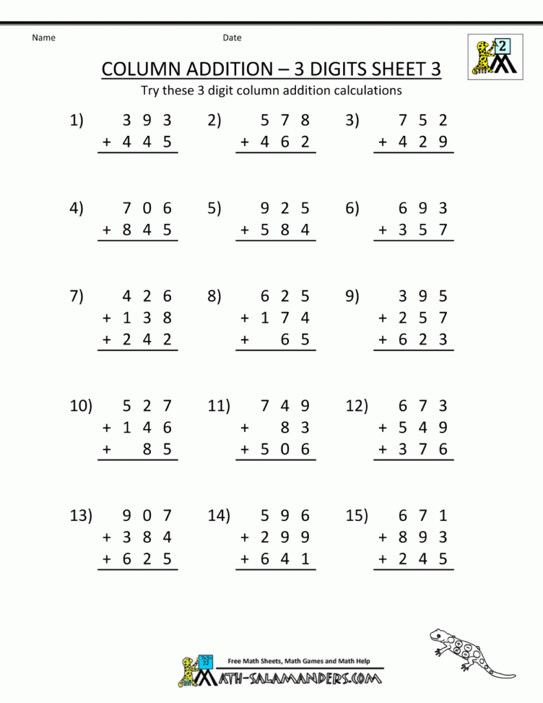 Grade 3 Addition Worksheets Free Printable K5 Learning Mixed Problems 