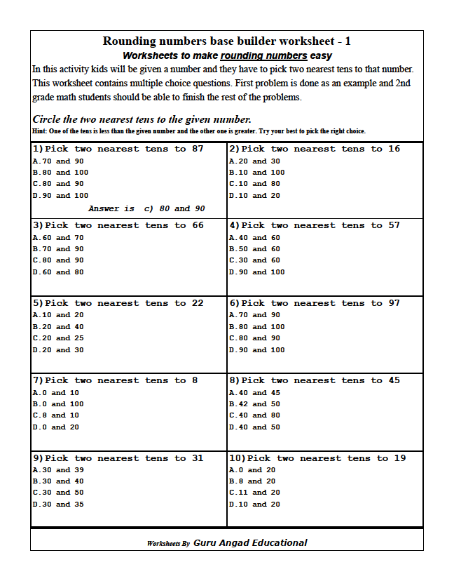 Grade 5 Rounding Worksheets Mixed Rounding Problems K5 Learning Grade 