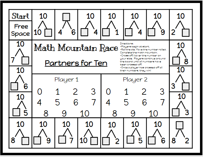 Math Mountain Race Game Board Classroom Freebies First Grade Math 