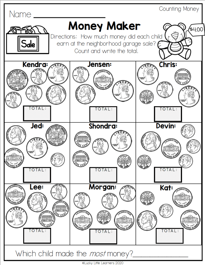 More Than Just A Worksheet Math Money Exercises For 2nd Grade Lucky 