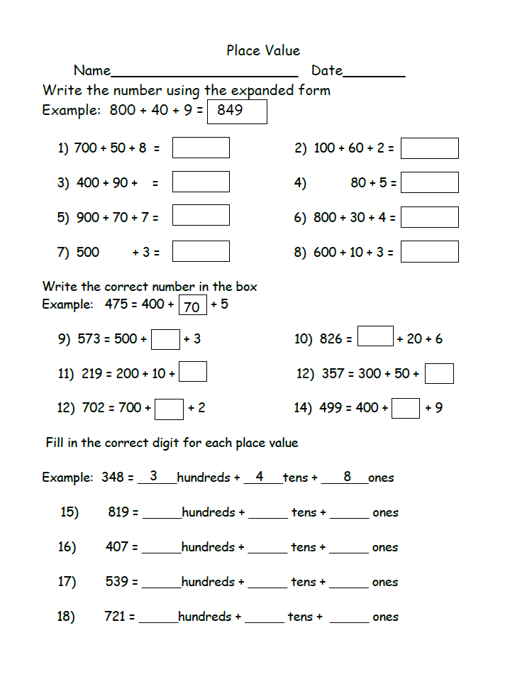 Place Value Worksheet Free 2nd Grade Math Worksheets 4th Grade 
