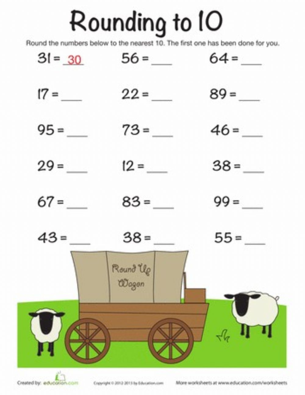 Rounding To The Nearest 10 Interactive Worksheet