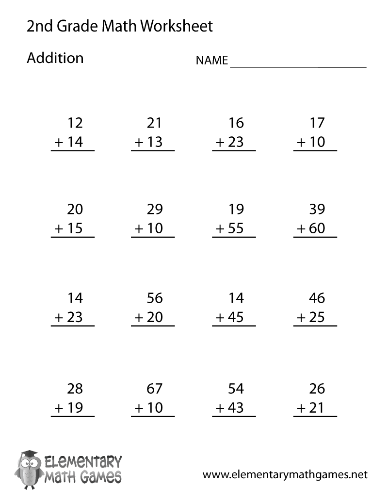 Second Grade Addition Worksheets