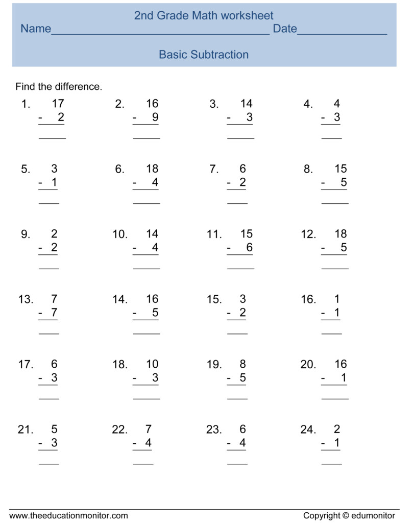 Second Grade Subtraction Math Worksheets Edumonitor Free Printable 