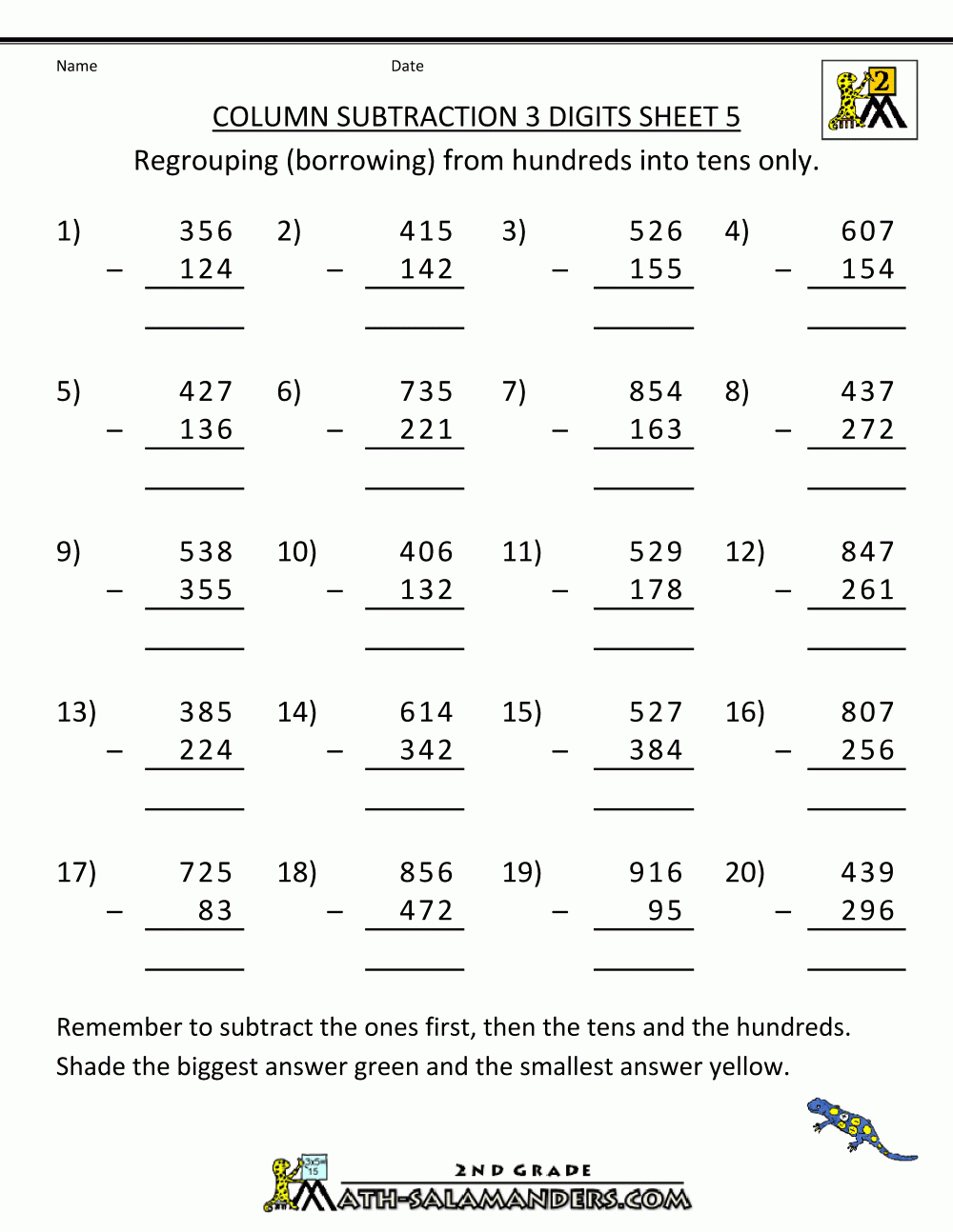 Subtraction With Regrouping Worksheets