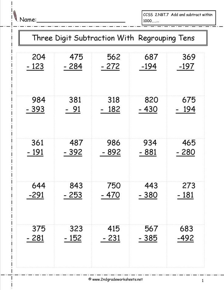 Three Digit Subtraction Worksheets Free Math Worksheets Addition And 