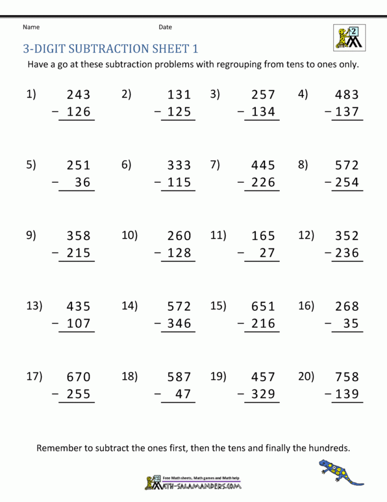 2 Digit Subtraction Worksheets Second Grade Subtraction Math 