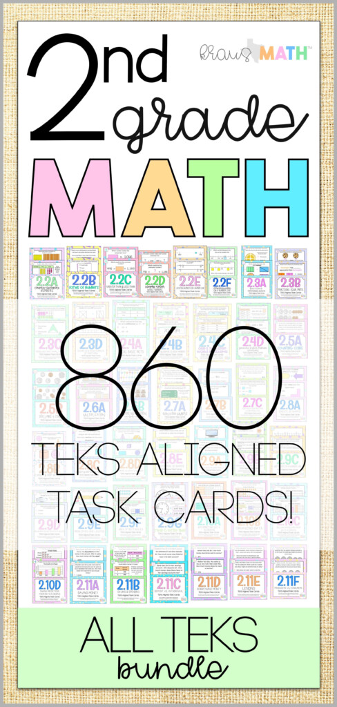 2nd Grade Math TEKS Aligned Task Cards ALL TEKS Bundle Kraus Math 