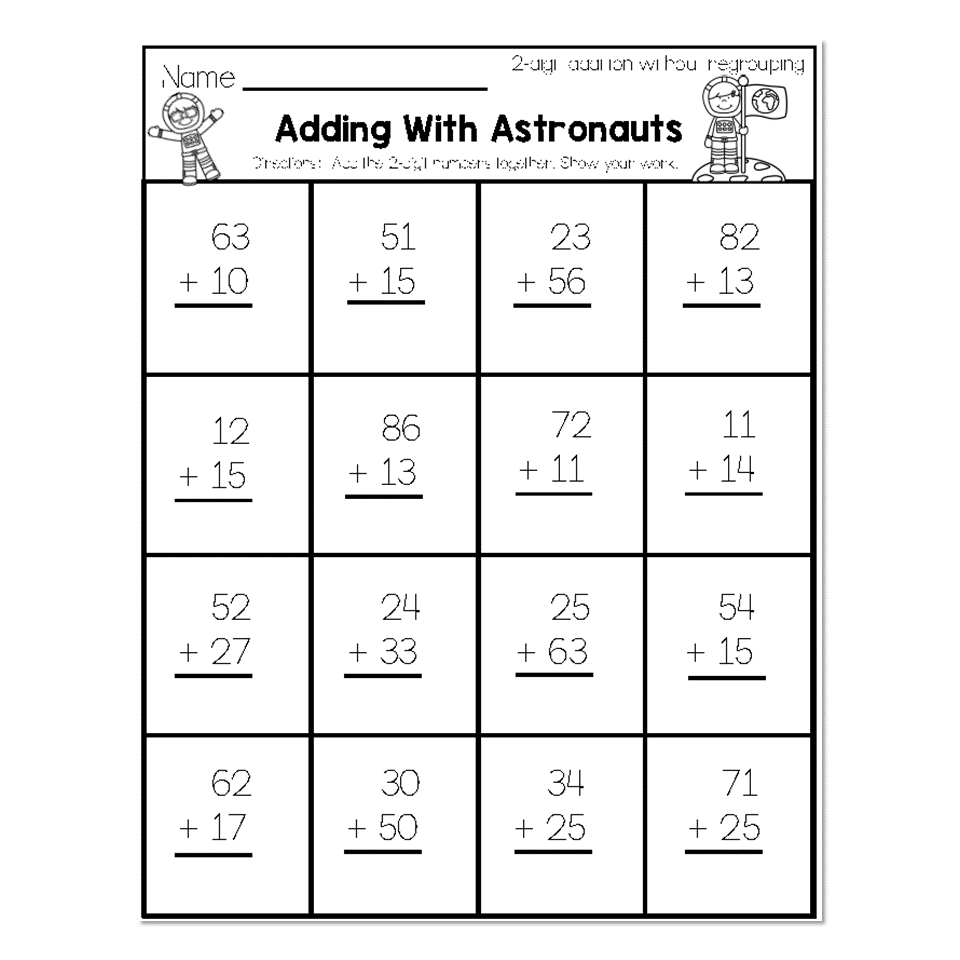 2nd Grade Math Worksheets 2 Digit Addition Without Regrouping 