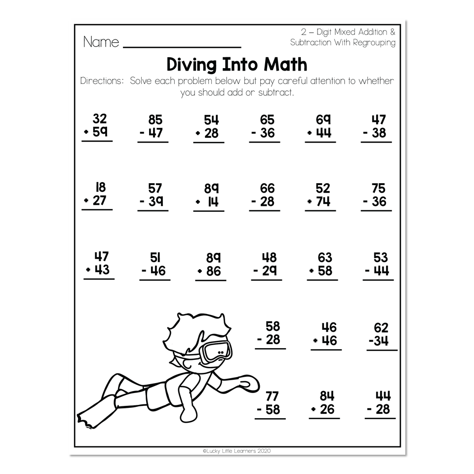 2nd Grade Math Worksheets 2 Digit Mixed Addition And Subtraction With 