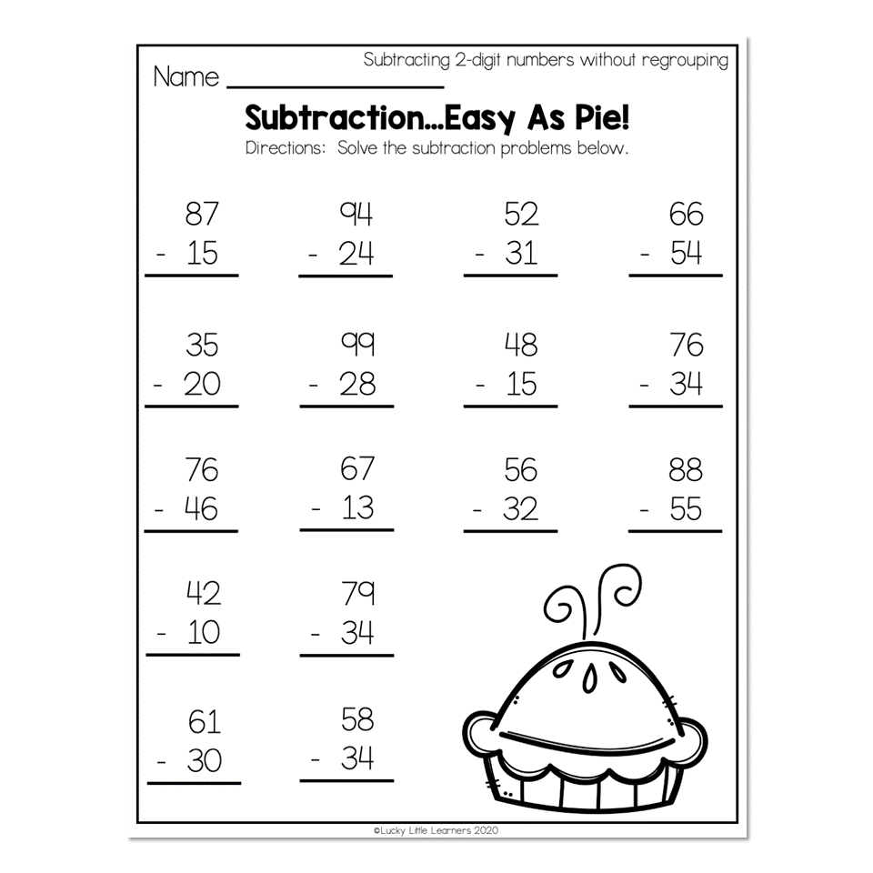 2nd Grade Math Worksheets 2 Digit Subtraction Without Regrouping 