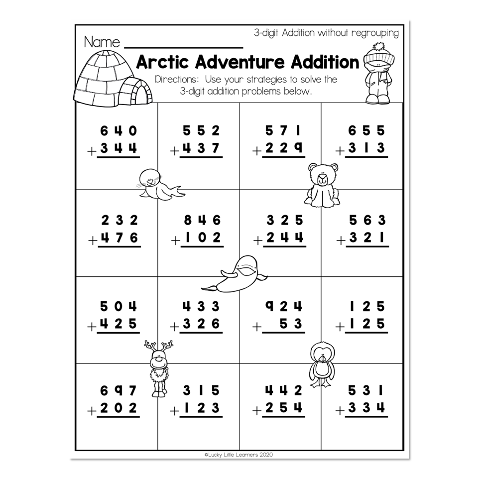 2nd Grade Math Worksheets 3 Digit Addition Without Regrouping