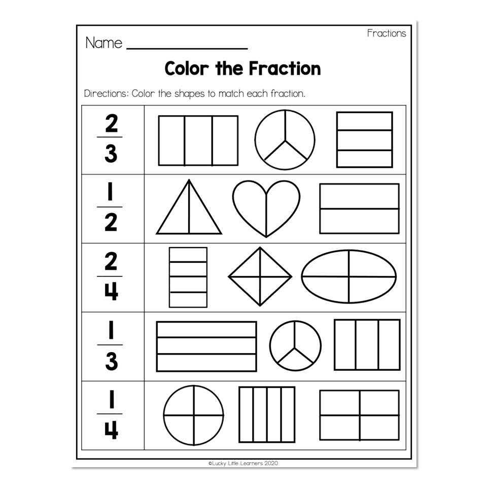 2nd Grade Math Worksheets Geometry Fractions Color The Fraction 