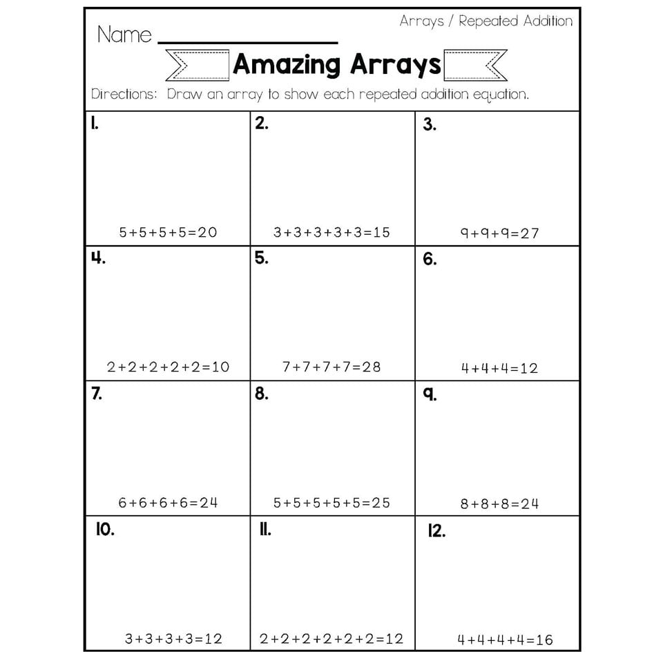 2nd Grade Math Worksheets Operations And Algebraic Thinking Arrays 