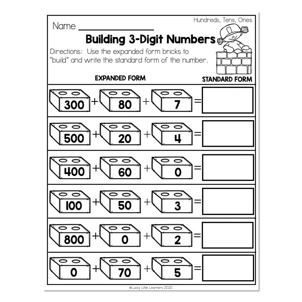 2nd Grade Math Worksheets Place Value Hundreds Tens Ones Building 3 