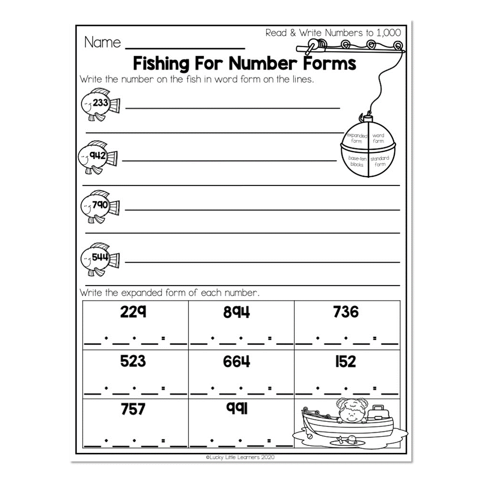 2nd Grade Math Worksheets Place Value Read Write Numbers To 1 000 