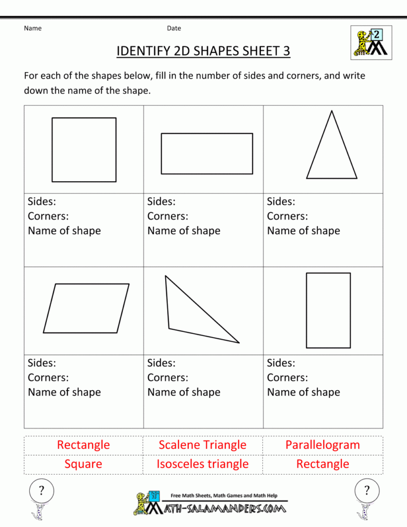 2Nd Grade Shapes Worksheets 2nd Grade Math Worksheet 5 Geometry 