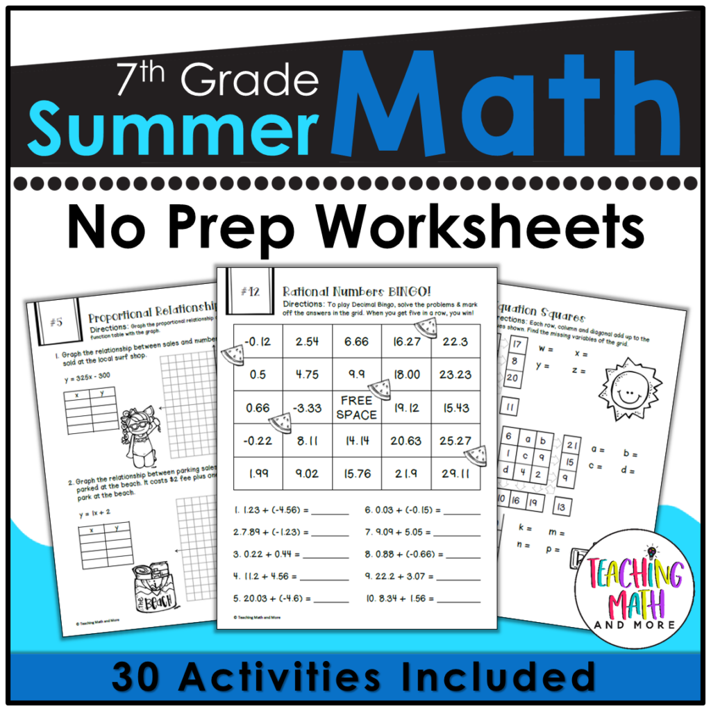7th Grade Summer Packet Teaching Math And More