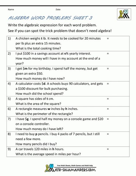 Algebraic Expressions 2Nd Grade Worksheet And Basic Algebra Worksheets 
