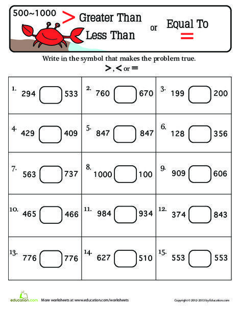 Comparing Numbers 2nd Grade Worksheet free BA9