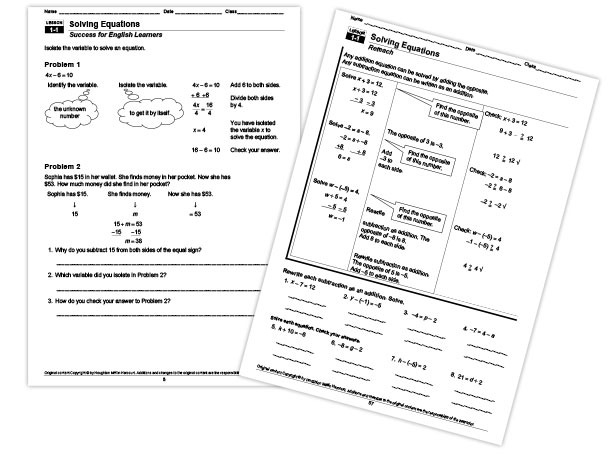 Copyright Houghton Mifflin Company Worksheets Worksheets Master