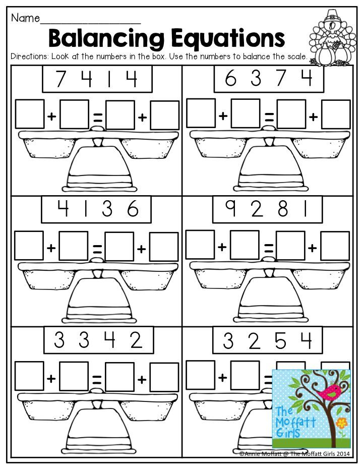 First Grade Balancing Equations Worksheet Victoria Kennedy s Math 