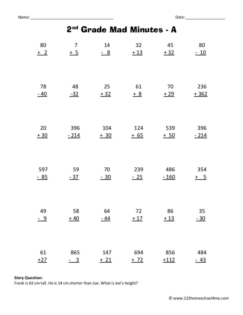  FREE Printable 2nd Grade Math Minutes Worksheets Pdf