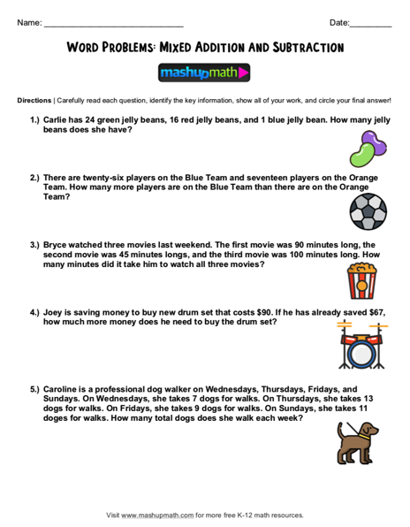 Grade 2 Mixed Addition Subtraction Word Problem Worksheets K5 Learning 