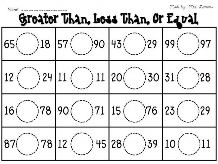 Math Worksheets For Kindergarten Greater Than Less Than Jon Jameson s