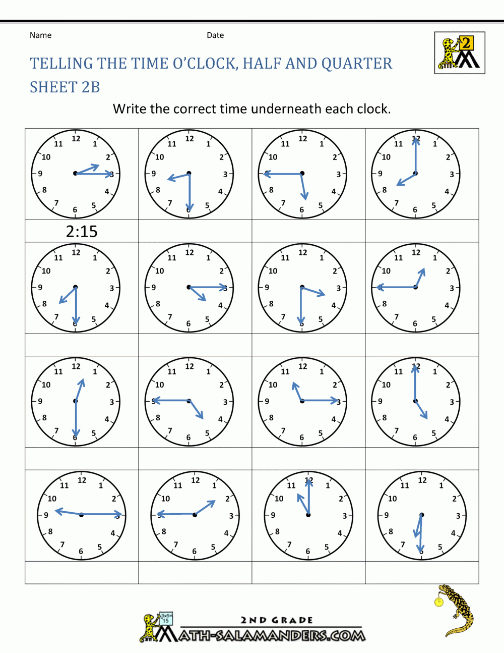 2nd Grade Math Worksheets Telling Time - 2nd Grade Math Worksheets