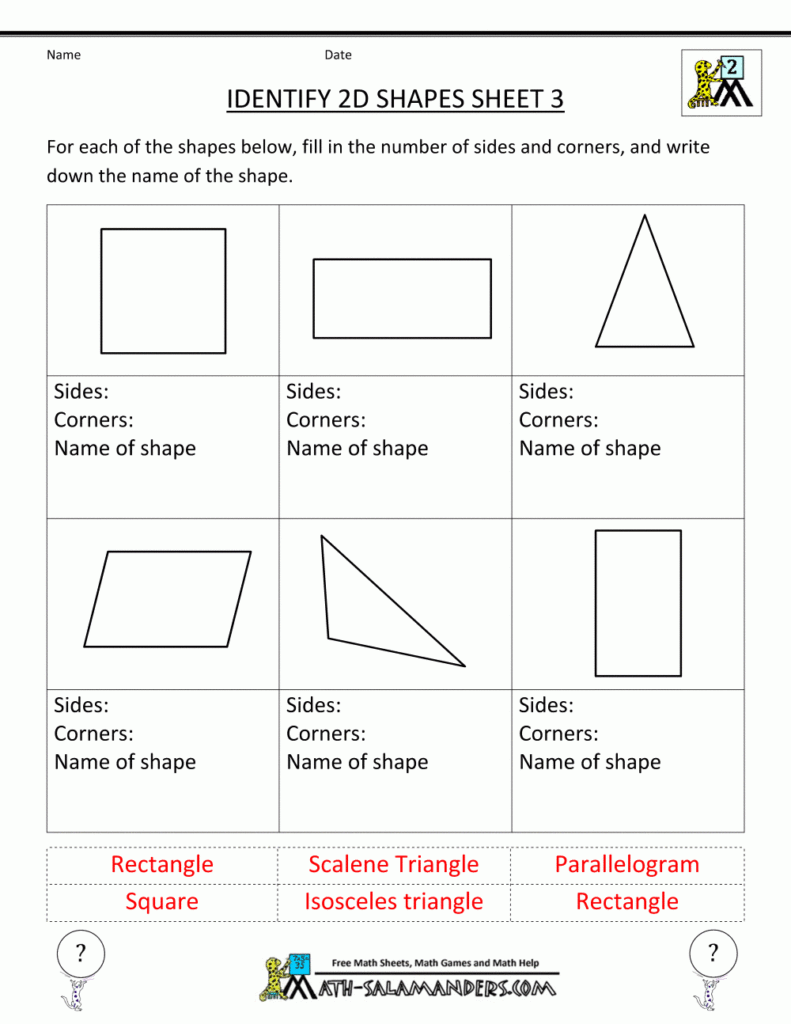 Shapes 2D Worksheets