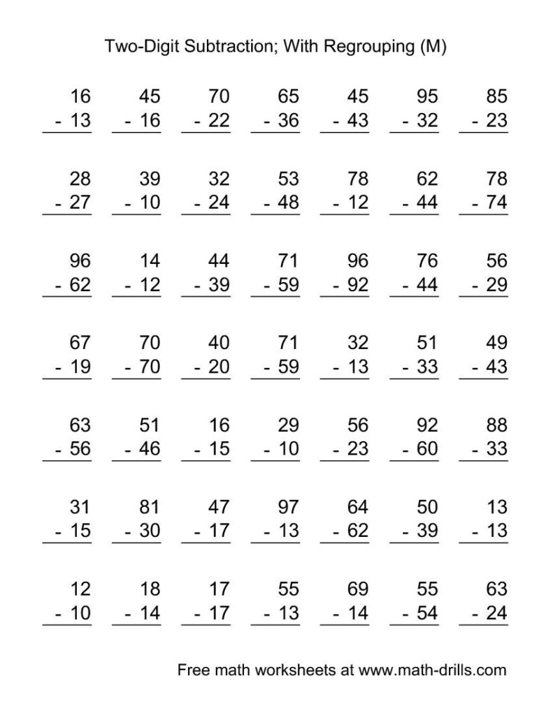 Two Digit Subtraction Worksheet Two Digit Subtraction With Some 