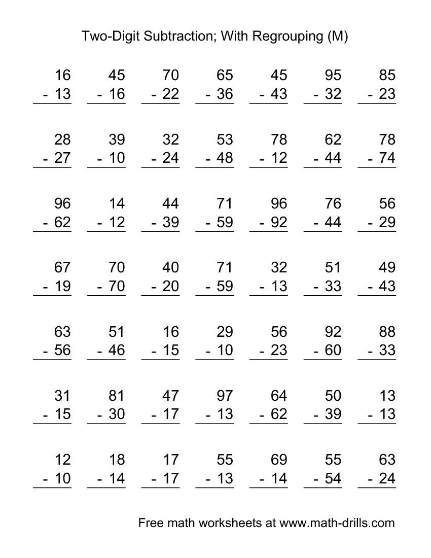 Two Digit Subtraction Worksheet Two Digit Subtraction With Some 